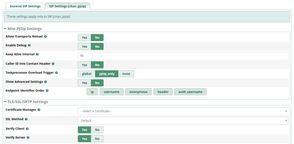 Asterisk SIP Settings - SIP Settings (PJSIP)