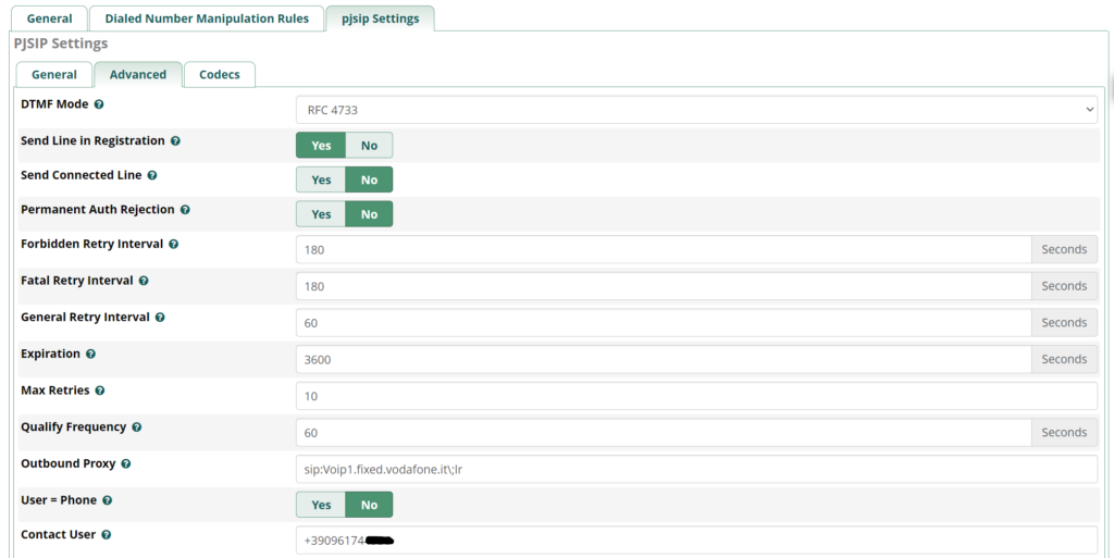 Trunk PJSIP Settings - Sez. Advanced - Fig.1