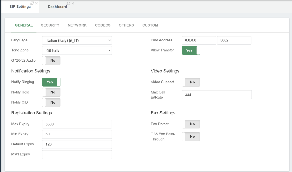 SIP Settings