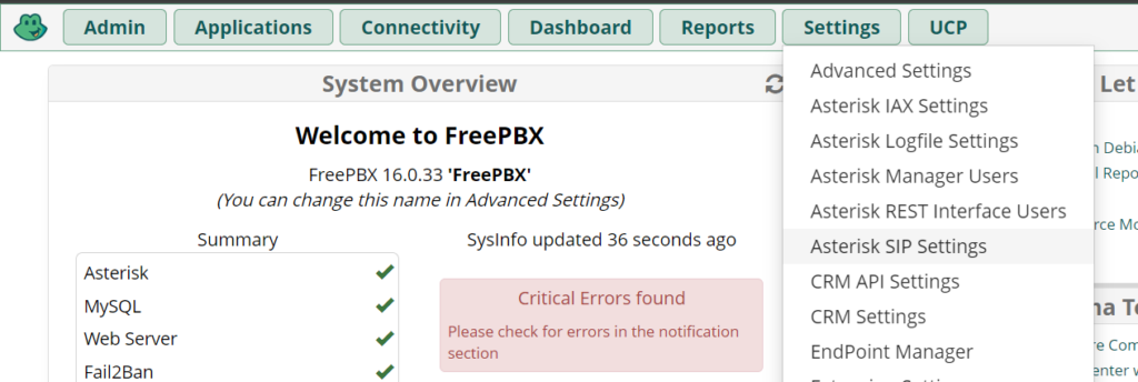 Asterisk SIP Settings