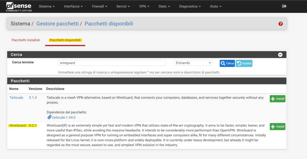 pfsense available packages vpn