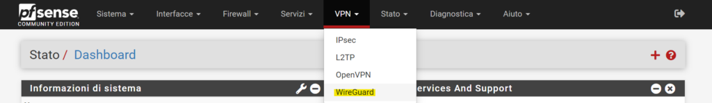 menù VPN wireguard pfsense