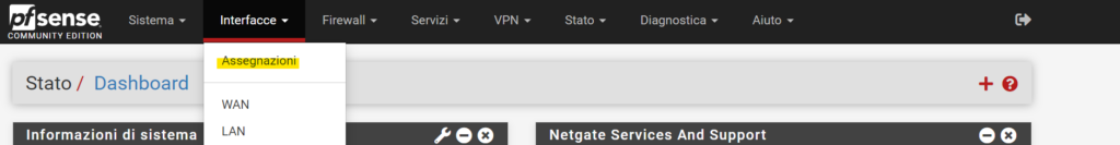 Assegnazione interfacce Pfsense