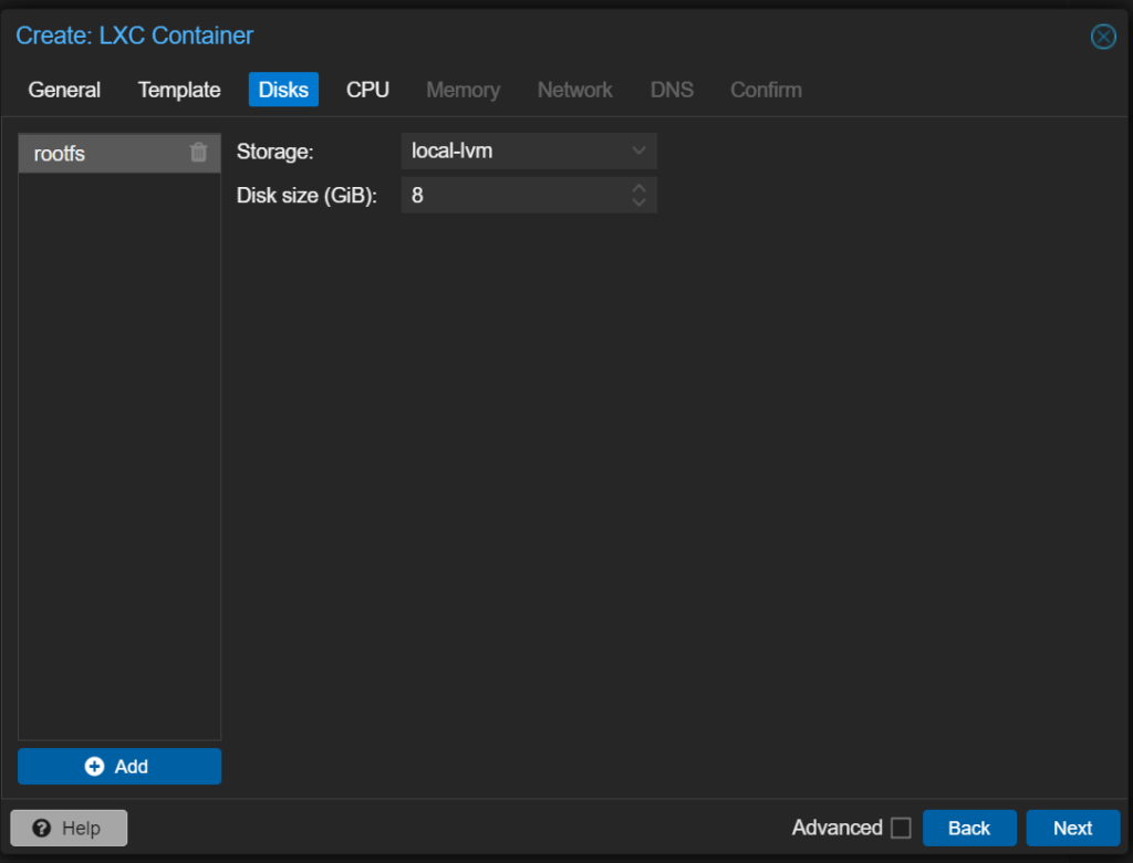 disk container lxc