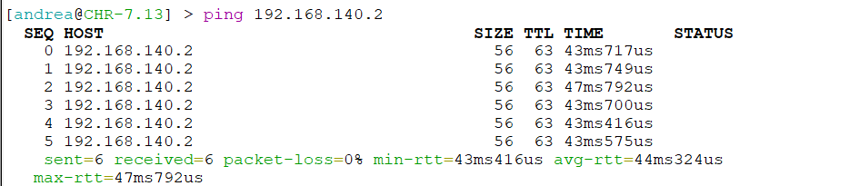 ping from mikrotik to remote host tunnel