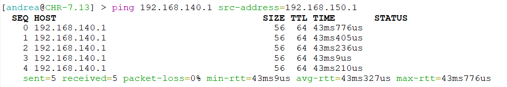 ping da Mikrotik con sorgente LAN to Pfsense