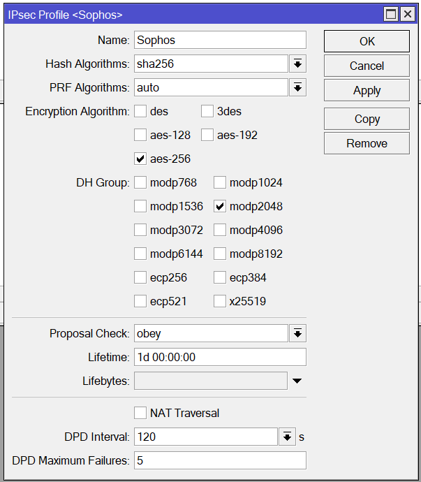 Mikrotik IPsec profile