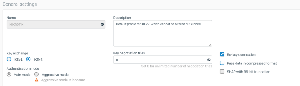 General settings - IPsec Sophos