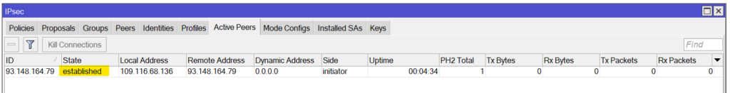 Active peer Mikrotik