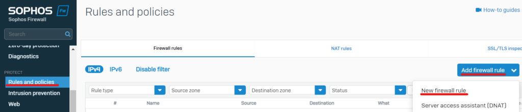 firewall rules sophos