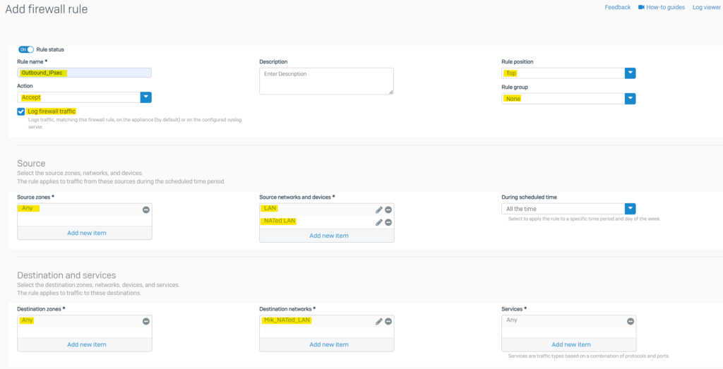 outbound sophos ipsec rule