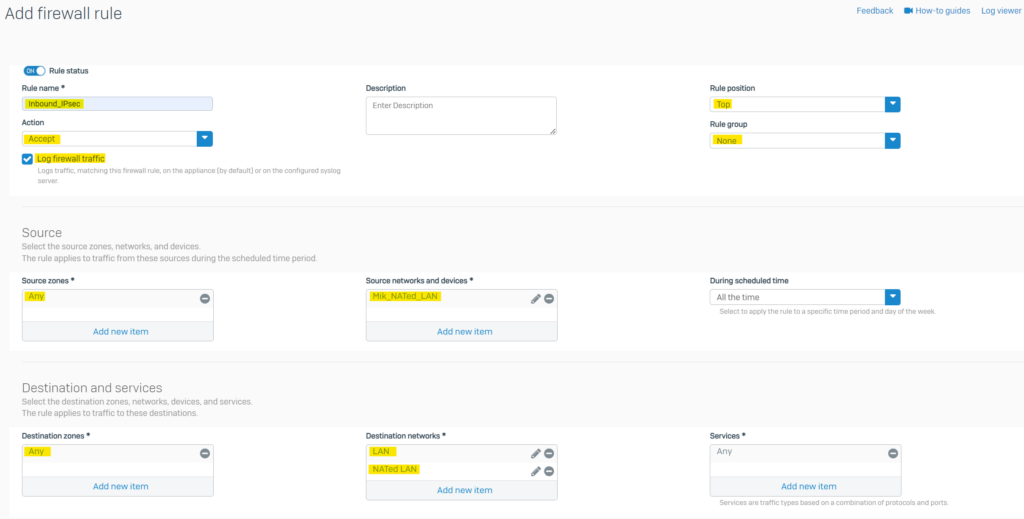 inbound sophos ipsec rule