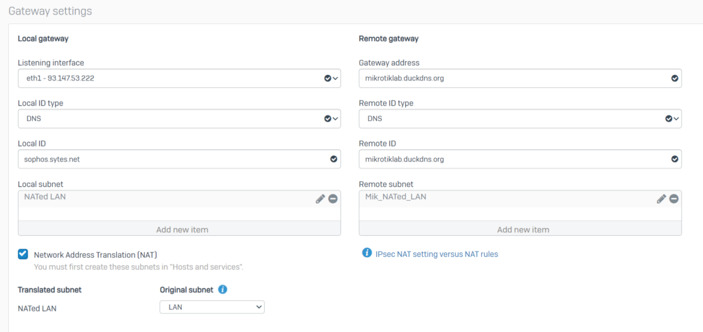 gateway settings ipsec sophos