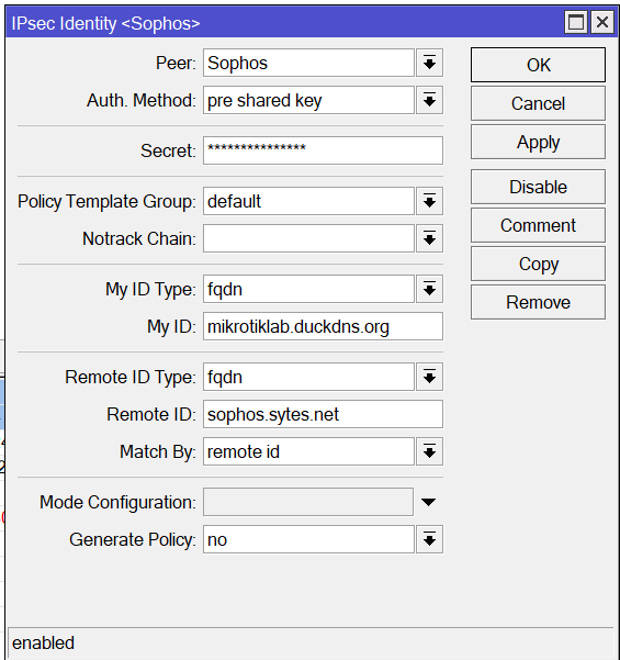 Identity ipsec Mikrotik